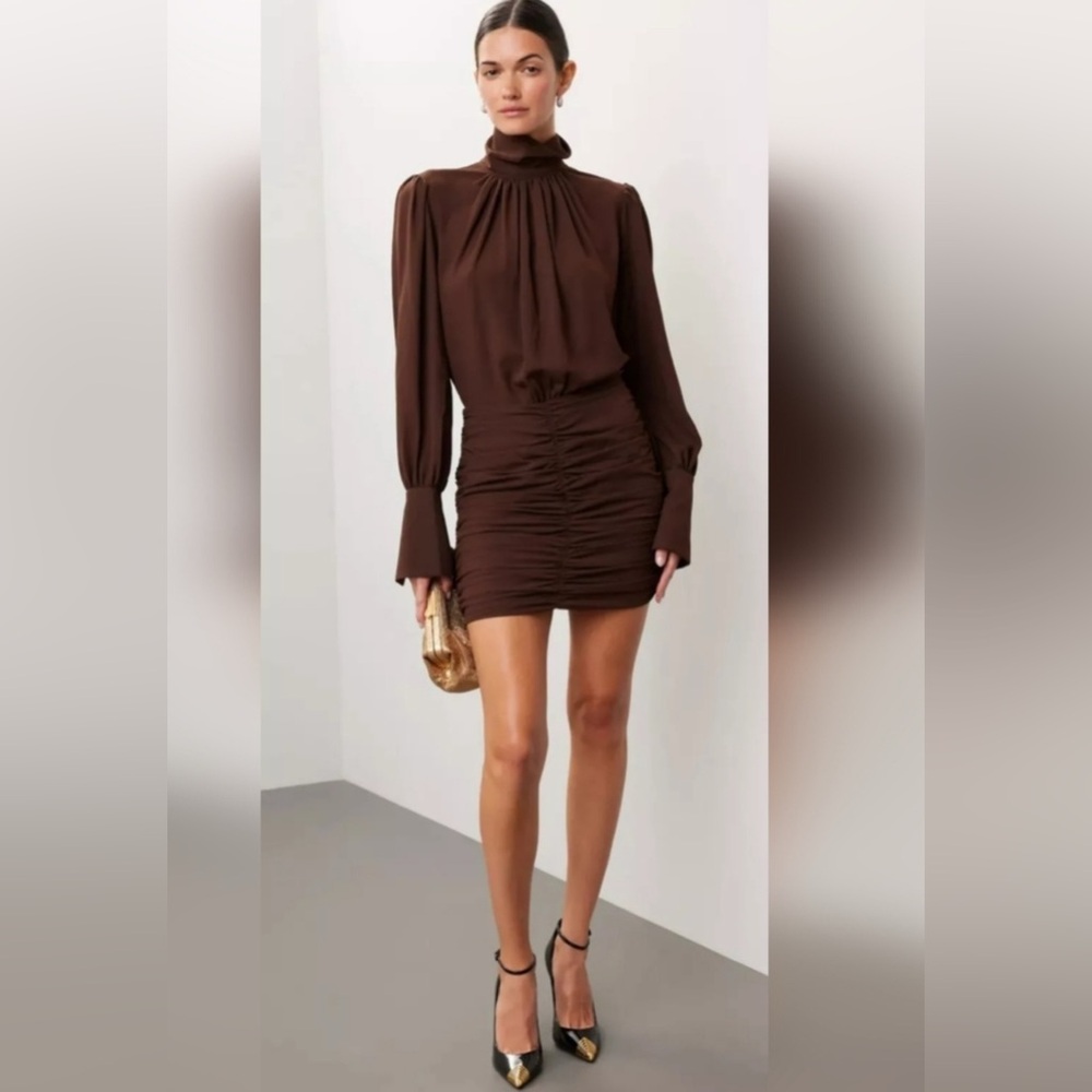 RONNY KOBO Yebba Ruched Long Sleeve Mini Dress